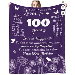 100th Birthday Blanket, 50x60, Gift, Women,‎ Grandma, 100 Year Old, Decor